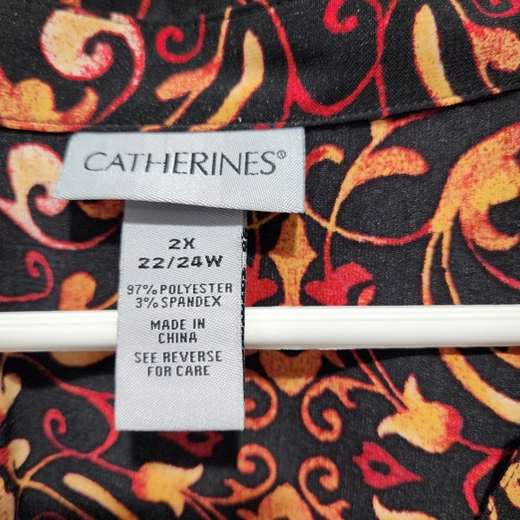 Catherines Button-Up Top Shirt Womens 2X Black Geometric 3/4 Sleeves Stretch - Picture 3 of 8